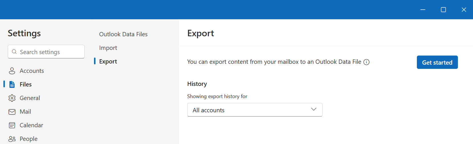 Paramètres > Files > Export du nouvel Outlook