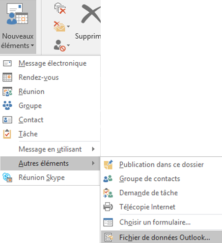 Nouveaux éléments > Autres éléments > Fichier de données Outlook