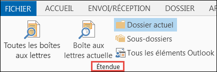 Groupe Étendue de l'onglet Recherche : Tous les éléments Outlook